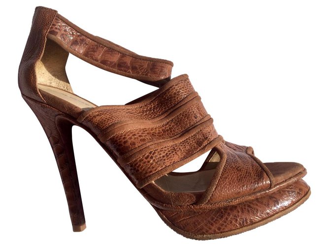 Alexandre Birman High heeled platform sandals with reptile print Brown Leather  ref.274911