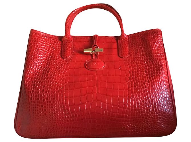 Roseau Longchamp BORSA IN VITELLO ROSSO stile CROCO