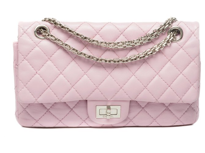 Esplêndida bolsa Chanel 2.55 em couro acolchoado rosa velho, Garniture en métal argenté  ref.274933