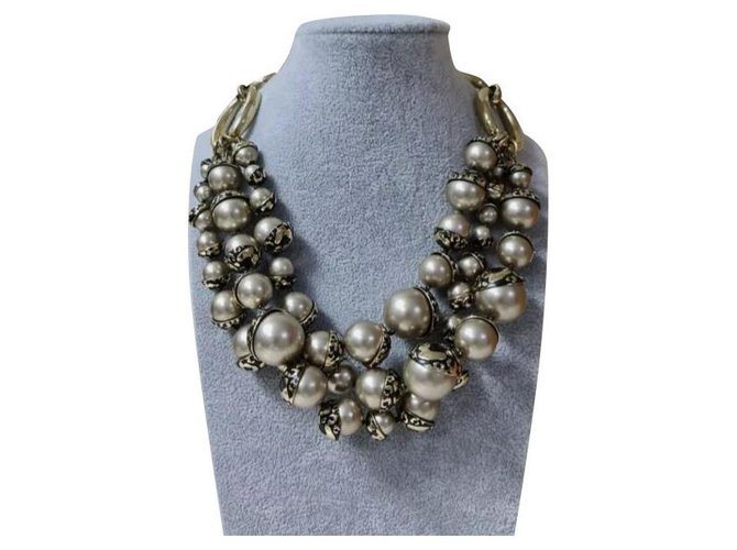 Dior Gold Metal Pearl Necklace Golden  ref.275005