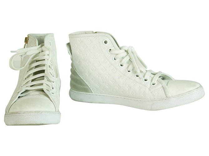 Louis Vuitton Punchy Empreinte Leather High Top Sneakers Ivory off White sz 37,5 Cream Suede  ref.275025