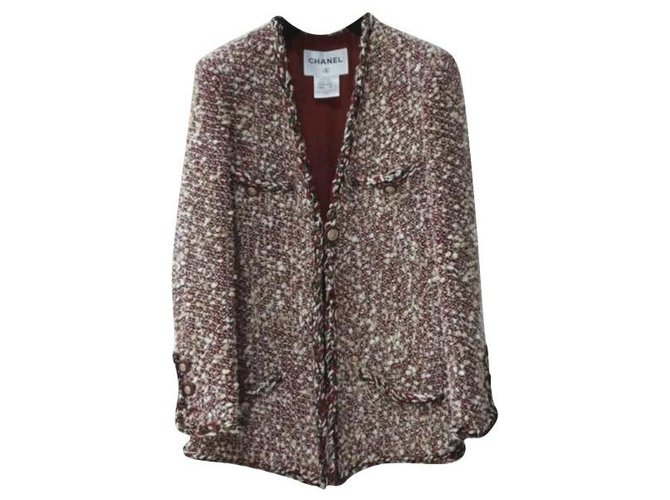 Veste Chanel en tweed de laine mélangée rouge écru Paris-Dallas Sz. 38 Multicolore  ref.275038