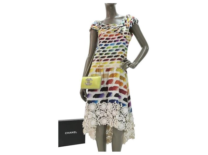 Chanel Lace Rainbow S/S 2014 Dress Sz 40 Multiple colors Silk  ref.275039