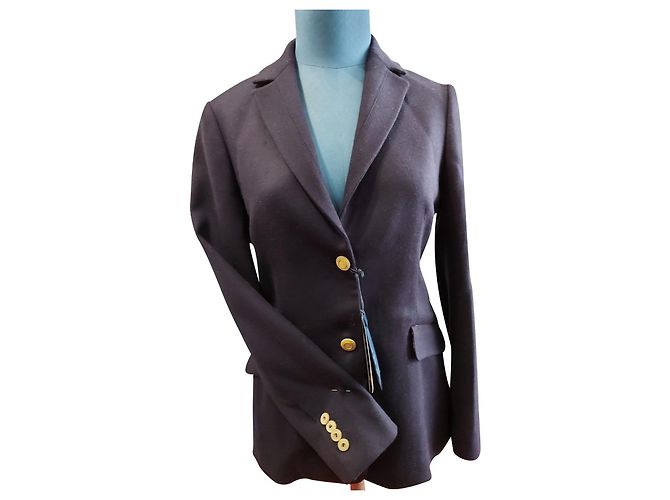 Façonnable Navy Blue Wool Blazer Jacket with Floral Inserts Size 36