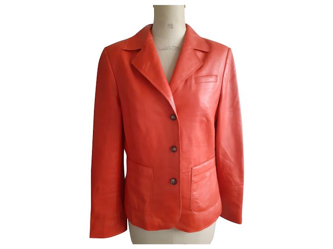 Autre Marque Lederjacke aus Lammfell Rot Vermelho