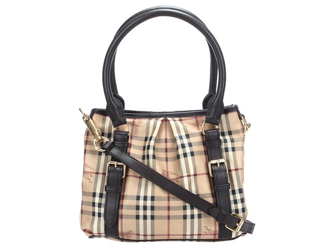 Burberry Brown Haymarket Check Canvas Satchel Multiple colors Beige Leather Cloth Pony-style calfskin Cloth  ref.275095