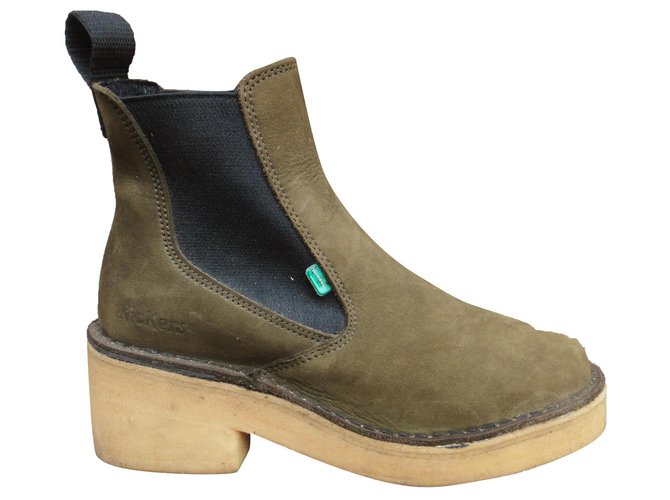 Autre Marque Chelsea boots Kickers vintage seventies p 36 Olive green Leather  ref.275128