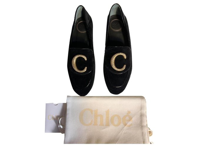 Chloé Cabrio Mokassins aus Samt und Kristallen Schwarz  ref.275138