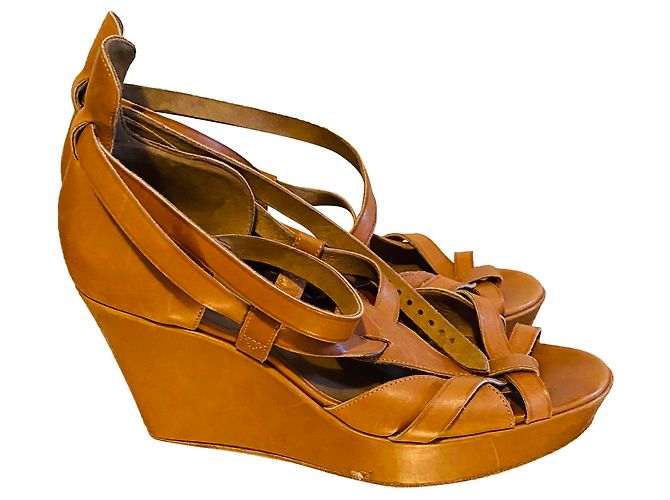 Hermès Sandalen Leder Caramel 38 Karamell