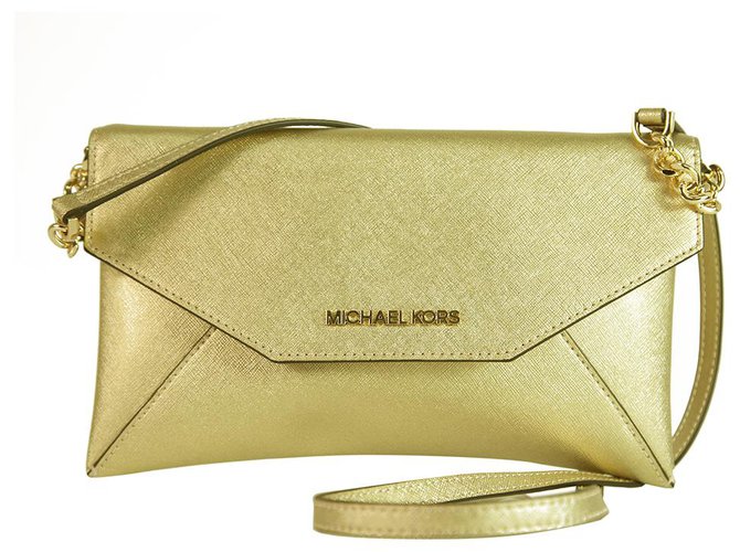 Michael Kors Jet Set Long Gold Leather Chain Clutch Handbag