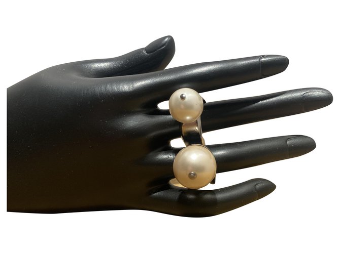 Chanel Ringe Silber Beige Metall Perle  ref.275174