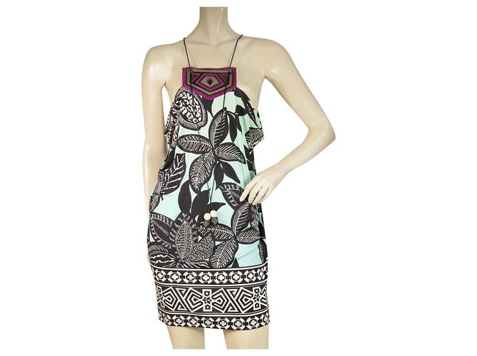 Matthew Williamson Mini robe d'été en soie à imprimé ethnique sans manches licou taille 8 Multicolore  ref.275204