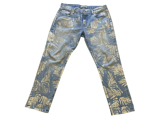 7 For All Mankind Gold print straight cut jeans Blue Golden Cotton Elastane Denim  ref.275212