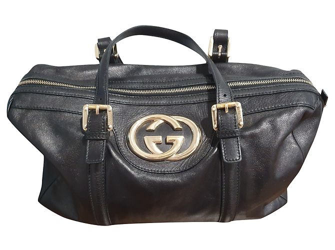 Borsa Gucci Britt Boston in pelle nera Nero