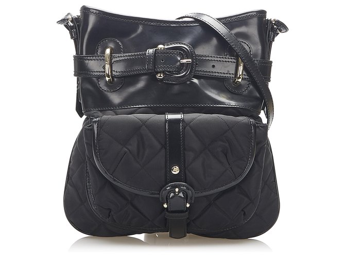 Burberry Black Quilted Nylon Crossbody Bag Leather Pony-style calfskin Cloth  ref.275282