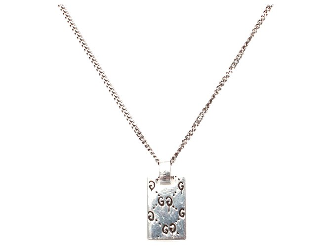 Collana con pendente in argento con tag fantasma di Gucci Metallo  ref.275456