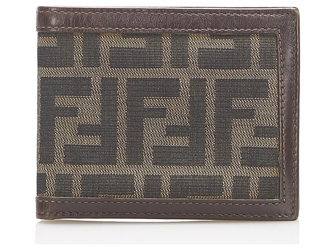 Fendi Brown Zucca Canvas Small Wallet Leather Cloth Pony-style calfskin Cloth  ref.275458