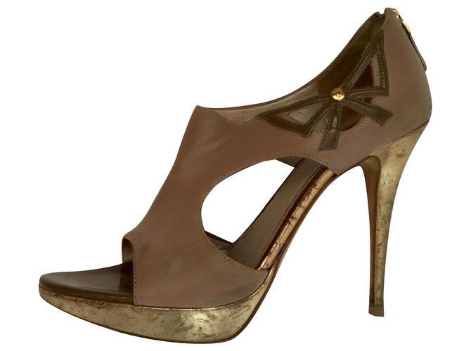 Dior Peeptoes with cut outs Golden Taupe Leather  ref.275616