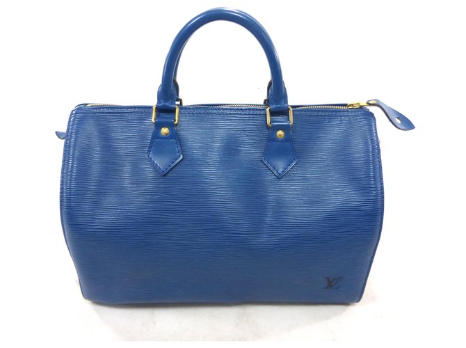 Louis Vuitton Speedy 30 Couro epi azul  ref.275634