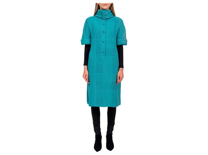 Chanel Women Blue Roll-Neck Tweed Wool Dress Light blue Cashmere Polyamide  ref.275676