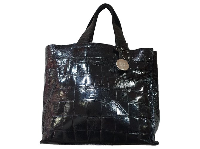 Furla handbag with crocodile print Black Leather  ref.275678