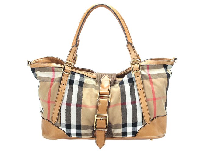Burberry Brown House Check Canvas Satchel Multiple colors Beige Leather Cloth Pony-style calfskin Cloth  ref.275723