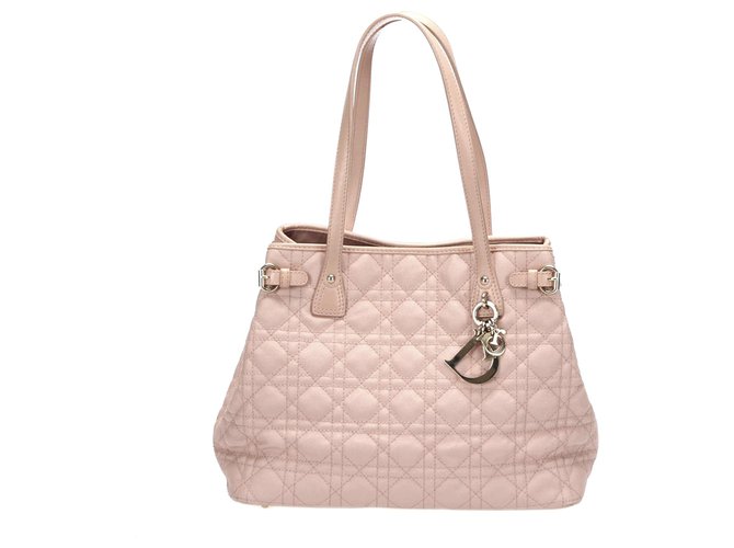 Sac cabas Dior Cannage Panarea rose Cuir Toile Veau façon poulain Tissu  ref.275731