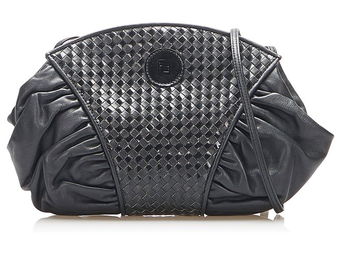 Fendi Black Woven Leather Crossbody Bag Pony-style calfskin  ref.275809