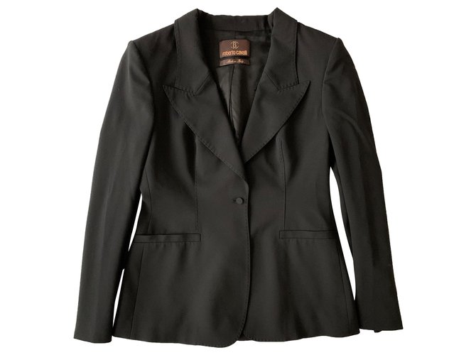 Roberto Cavalli Black tuxed blazer jacket Wool  ref.275968