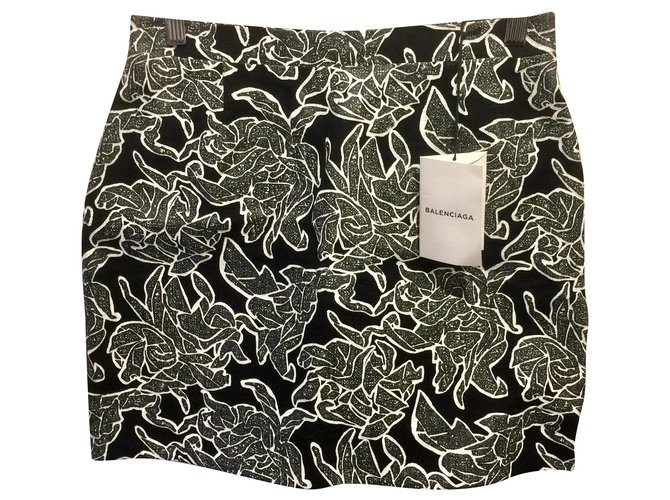 Jupe à motifs et texturée Balenciaga Soie Rayon Noir Blanc Gris  ref.275984