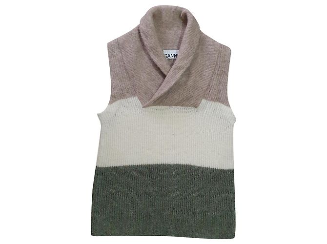 Ganni Gestreifter Tankpullover Wolle Mehrfarben