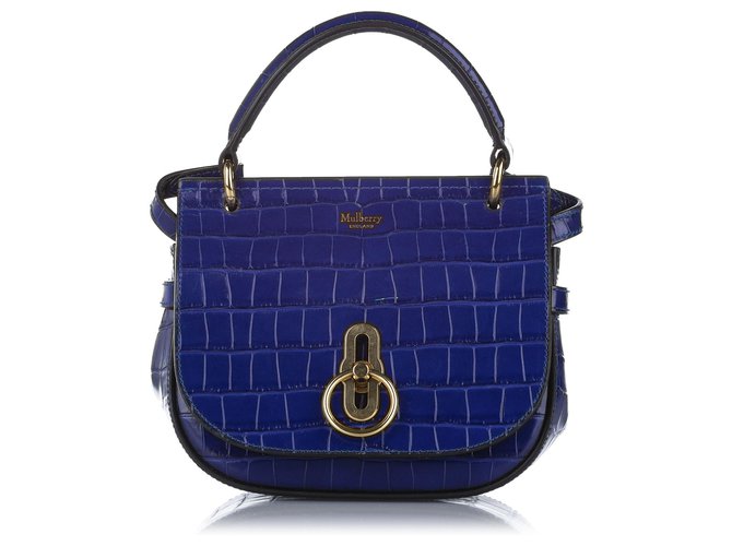 Mulberry Blue Croc Embossed Amberley Patent Leather Satchel  ref.276091