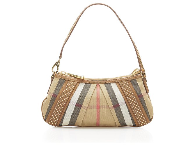 Burberry Brown Plaid Leather Baguette Multiple colors Beige Cloth Pony-style calfskin Cloth  ref.276130