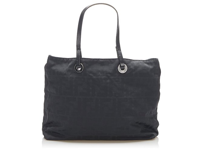 Fendi Black Zucca Canvas Tote Bag Leather Cloth Pony-style calfskin Cloth  ref.276209