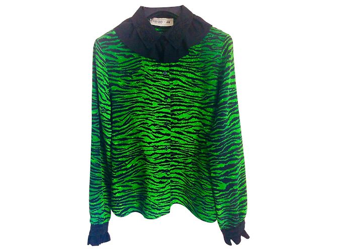 Camicetta Kenzo x HM in seta verde e nera Nero