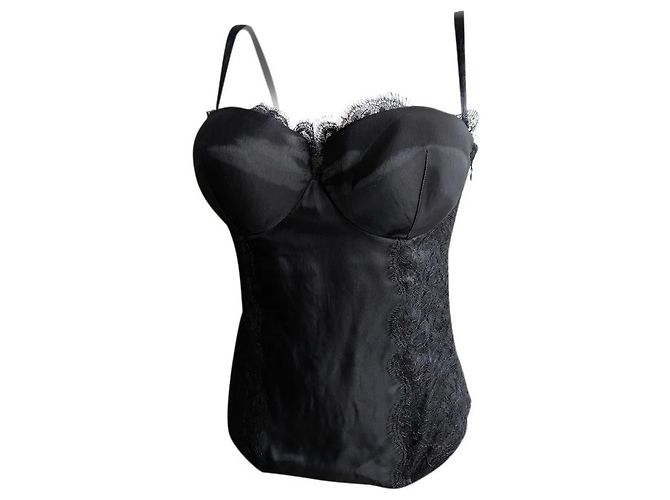 La Perla Corset Bustier Preto em Renda e Cetim