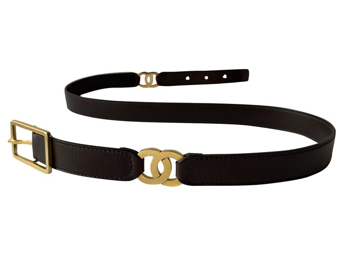 Chanel Belts Dark brown Gold hardware Leather Metal  ref.276351