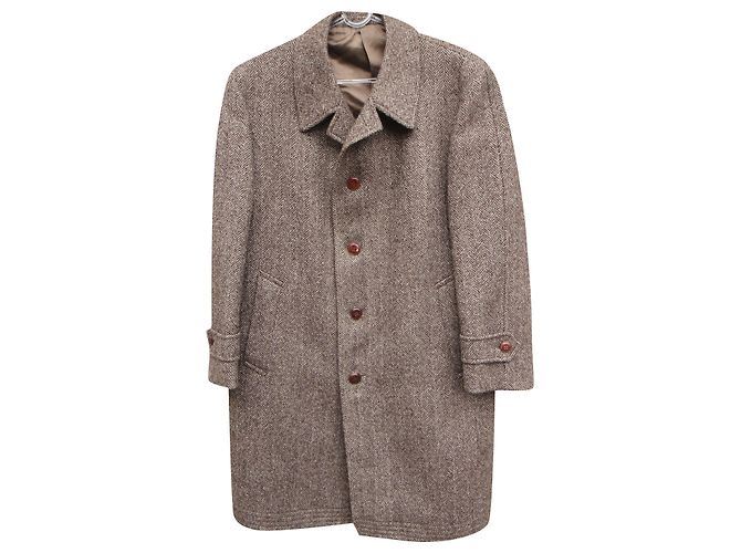 Autre Marque Mavest Brown Wool Chevron Tweed Coat