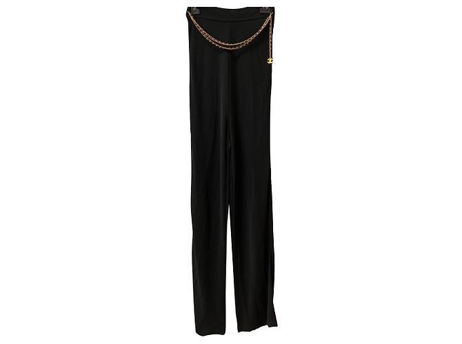 Chanel Hose Schwarz aus Viskose mit Goldkette