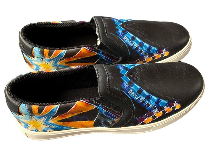 Just Cavalli Slipper aus Leder Dunkelgrau Anthrazitgrau