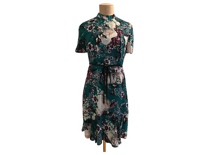 Vestido Erdem Turquesa con Motivos Florales de Algodón