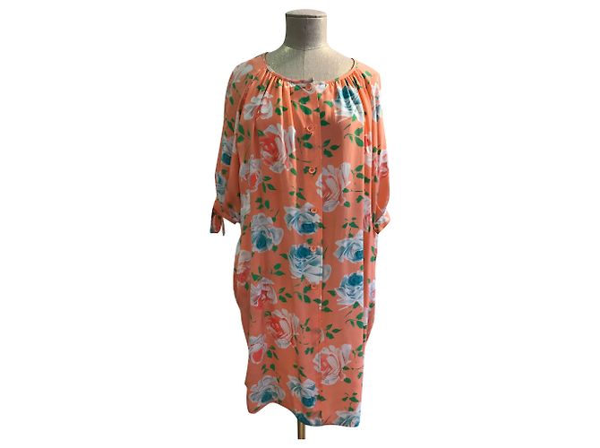 Emanuel Ungaro Seidenkleid mit Blumenmuster Orange