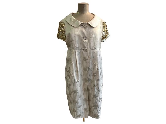 Vestido Moschino de algodão com flores de plástico cor creme Fora de branco