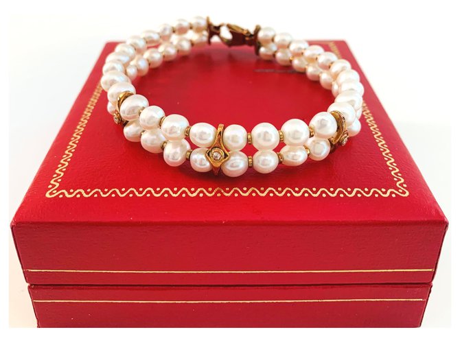 Autre Marque Bracelets Or jaune Perle Blanc Bijouterie dorée  ref.276655
