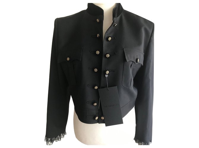 The Kooples Nueva chaqueta negra corta Negro Lana  ref.276670