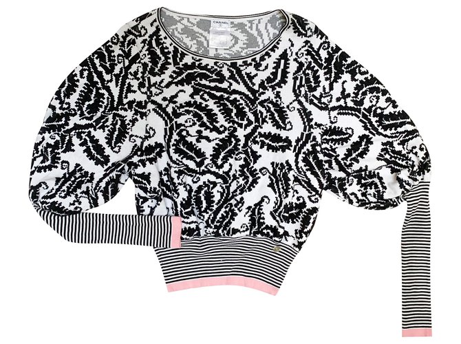 Chanel Runway-Pullover Schwarz Pink Weiß Baumwolle  ref.276709
