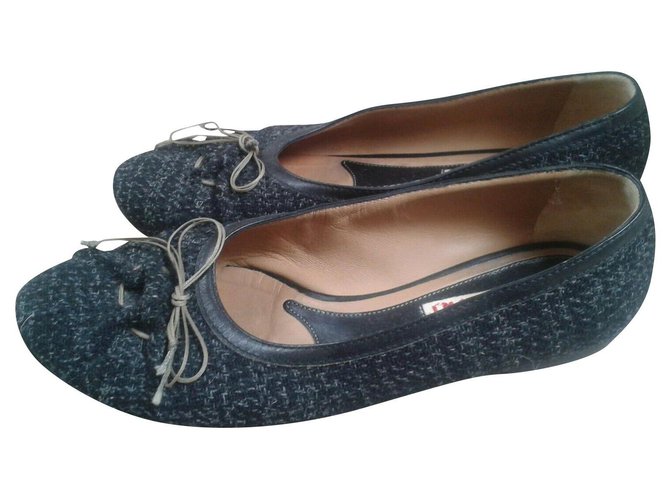Marni Ballet flats from leather and tweet, UK 4 Black Grey Tweed  ref.276735