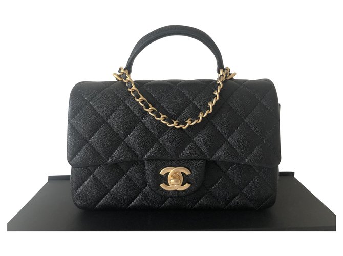 Autre Marque Chanel mini rectangular top handle Black Leather  ref.276750
