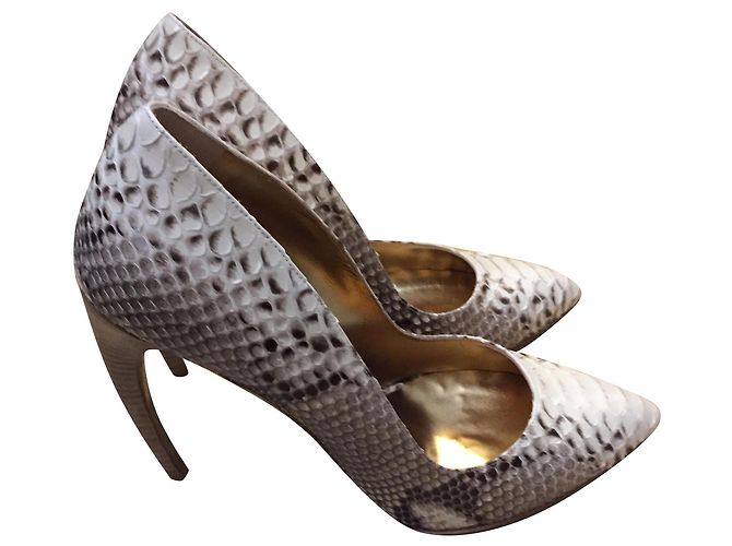 Walter Steiger Python Print Pumps Creme Exotisches Leder Roh Python drucken