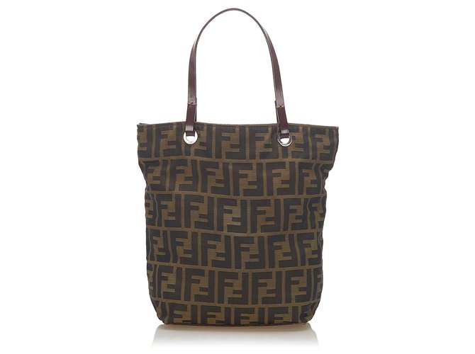 Fendi Brown Zucca Canvas Tote Bag Leather Cloth Pony-style calfskin Cloth  ref.276913